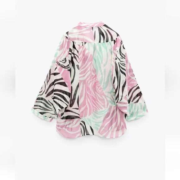 NWT ZARA ANIMAL PRINT SEMI-SHEER BLOUSE MULTICOLORED - Picture 5 of 5